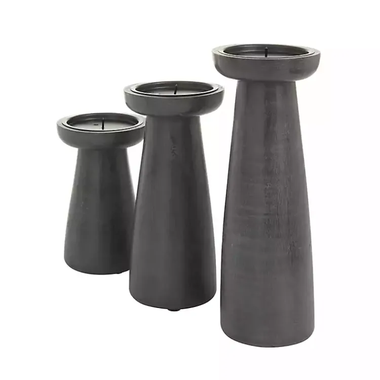 Candle Holders>Kirklands Home Wood Tapered 3-pc. Pillar Candle Holder Set Black