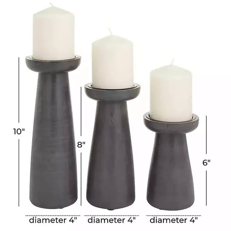 Candle Holders>Kirklands Home Wood Tapered 3-pc. Pillar Candle Holder Set Black