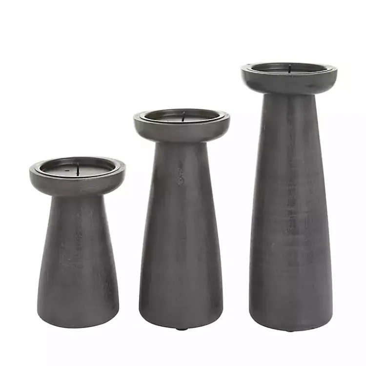 Candle Holders>Kirklands Home Wood Tapered 3-pc. Pillar Candle Holder Set Black