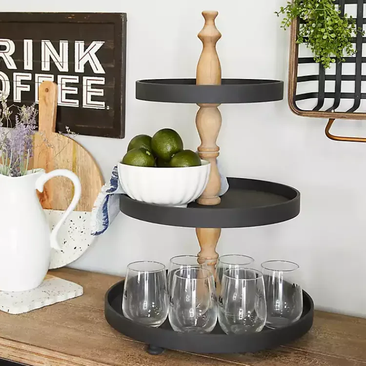 Kirklands Home Wood 3-Tiered Decorative Tray Black Sale