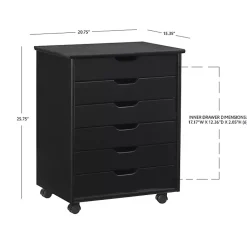 Kirklands Home Wood Wide 6-Drawer Cary Storage Cart Black