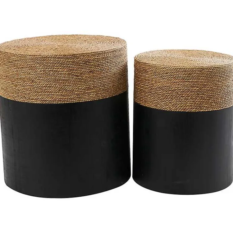 Kirklands Home Black Wood Wrapped Rope Accent Tables, Set of 2 Brown Discount