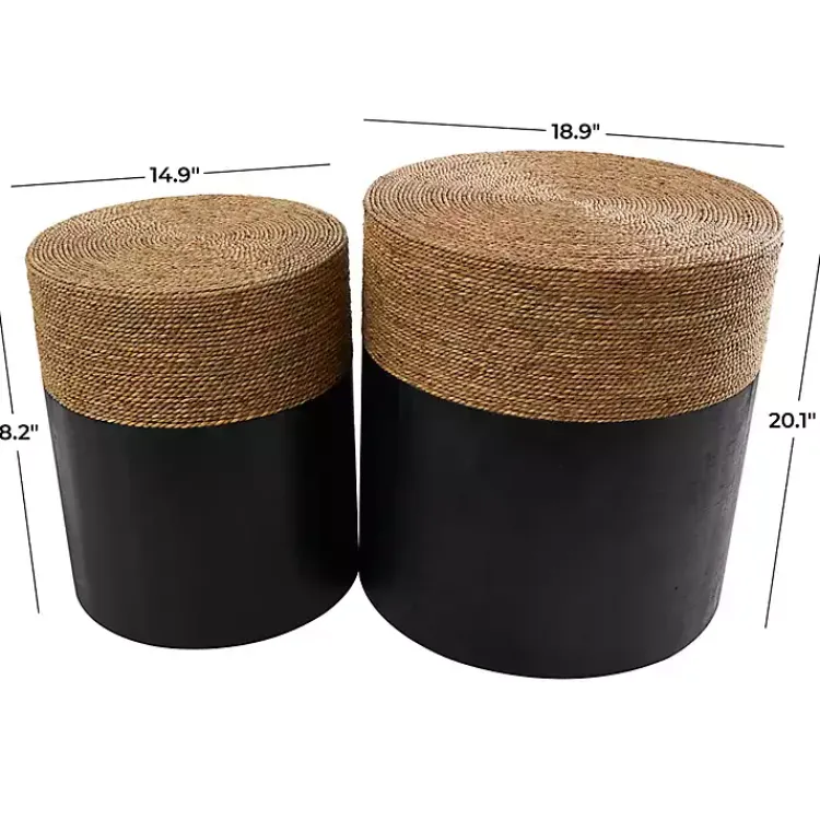 Kirklands Home Black Wood Wrapped Rope Accent Tables, Set of 2 Brown Discount