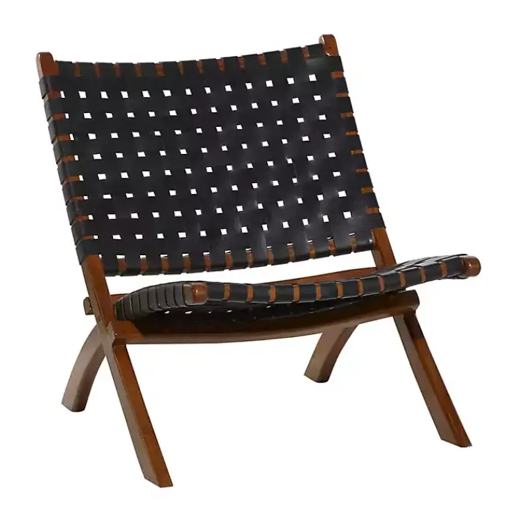 Kirklands Home Woven Leather Folding Accent Chair Black Hot