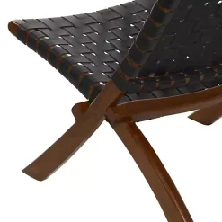 Kirklands Home Woven Leather Folding Accent Chair Black Hot