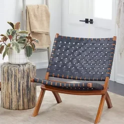 Kirklands Home Woven Leather Folding Accent Chair Black Hot