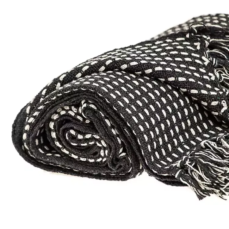 Blankets & Throws>Kirklands Home Black Woven Pattern Wool Tassel Throw