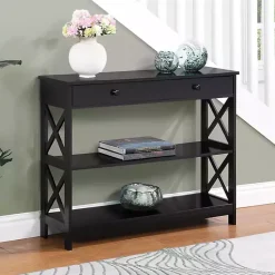 Kirklands Home Black X-Frame 2-Shelf Console Table Brown Best