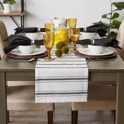 Kirklands Home Zig Zag Dobby Stripe Table Runner, 72 in. Black Clearance