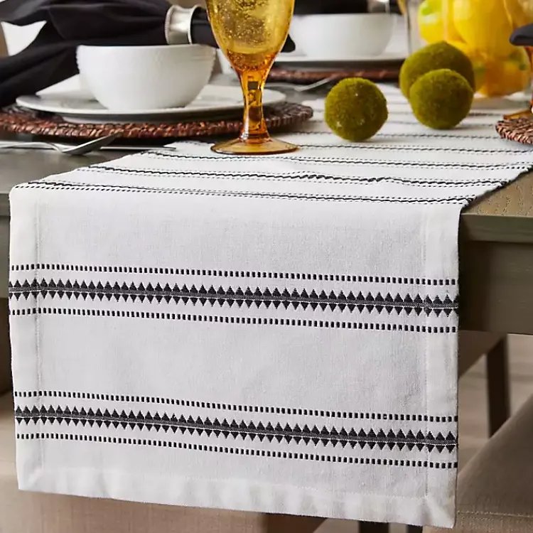 Kirklands Home Zig Zag Dobby Stripe Table Runner, 72 in. Black Clearance