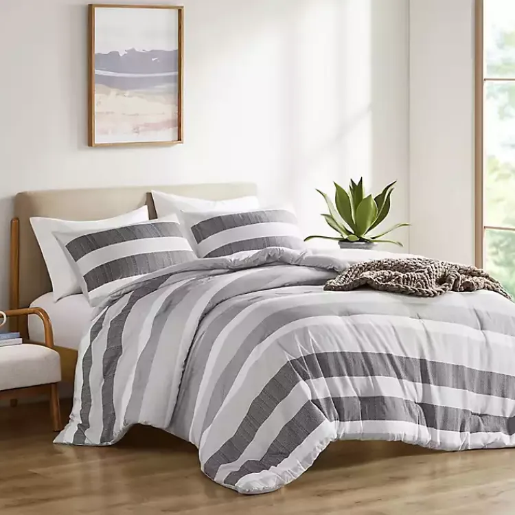 Kirklands Home Blake Gray Stripe 3-pc. Full/Queen Comforter Set Best