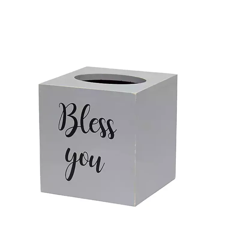 Kirklands Home Bless You Wood Tissue Box Cover Gray