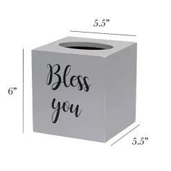 Kirklands Home Bless You Wood Tissue Box Cover Gray