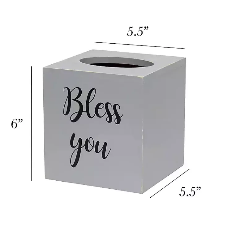 Kirklands Home Bless You Wood Tissue Box Cover Gray