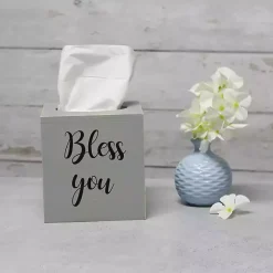 Kirklands Home Bless You Wood Tissue Box Cover Gray