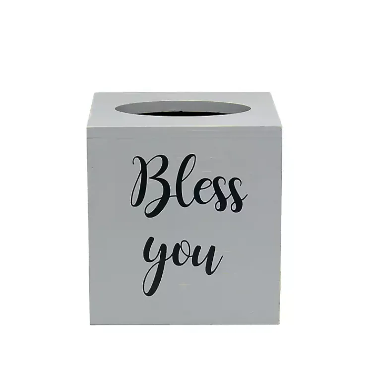 Kirklands Home Bless You Wood Tissue Box Cover Gray