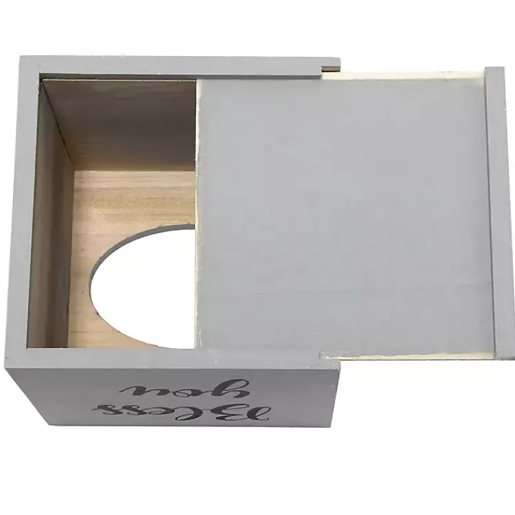 Kirklands Home Bless You Wood Tissue Box Cover Gray