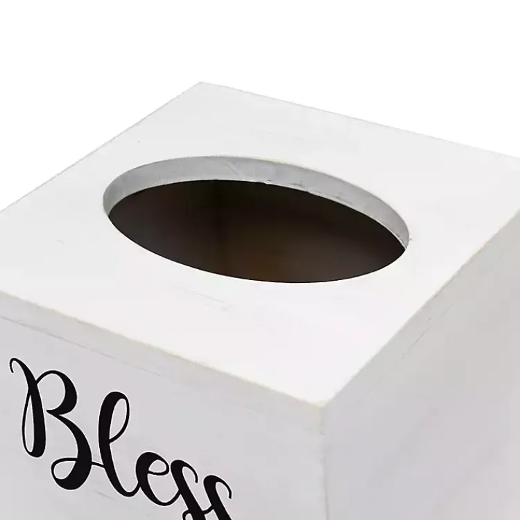 Kirklands Home Bless You Wood Tissue Box Cover White Clearance