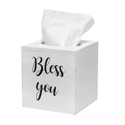 Kirklands Home Bless You Wood Tissue Box Cover White Clearance