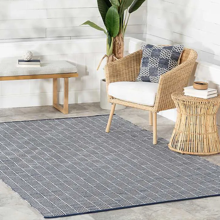 Kirklands Home Blue & Ivory Checkered Indoor/Outdoor Rug, 4x6 Discount