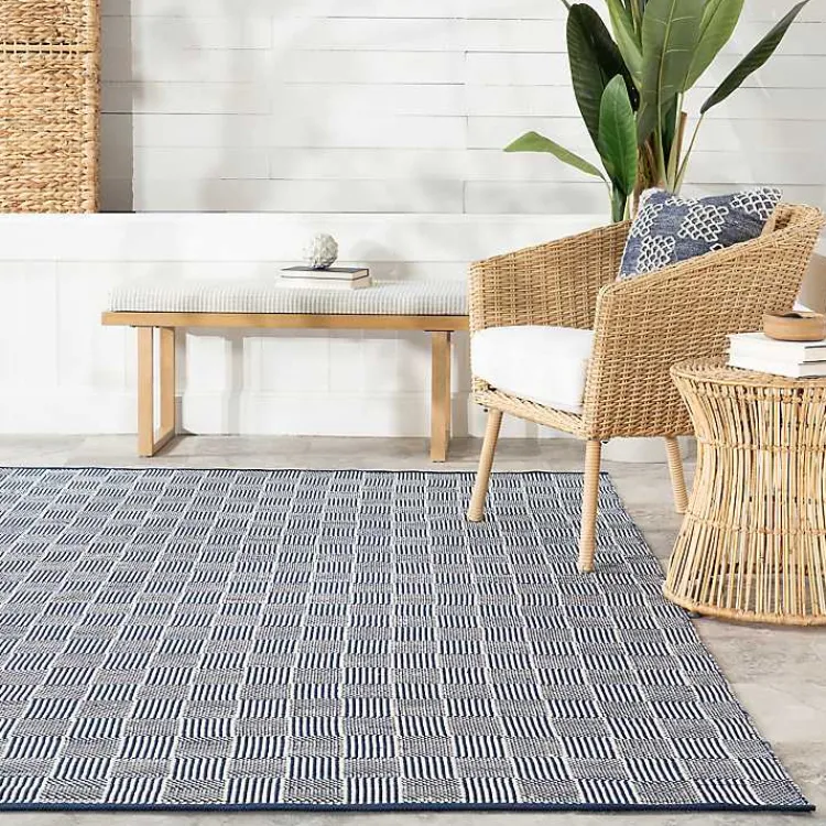 Kirklands Home Blue & Ivory Checkered Indoor/Outdoor Rug, 4x6 Discount
