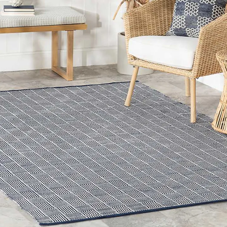 Kirklands Home Blue & Ivory Checkered Indoor/Outdoor Rug, 6x9 Sale