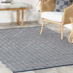 Kirklands Home Blue & Ivory Checkered Indoor/Outdoor Runner, 3x8 Outlet