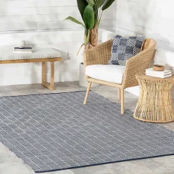 Kirklands Home Blue & Ivory Checkered Indoor/Outdoor Rug, 8x10 New
