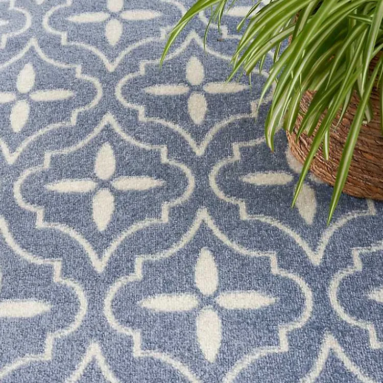 Kirklands Home Blue & Ivory Quatrefoil Indoor/Outdoor Runner New