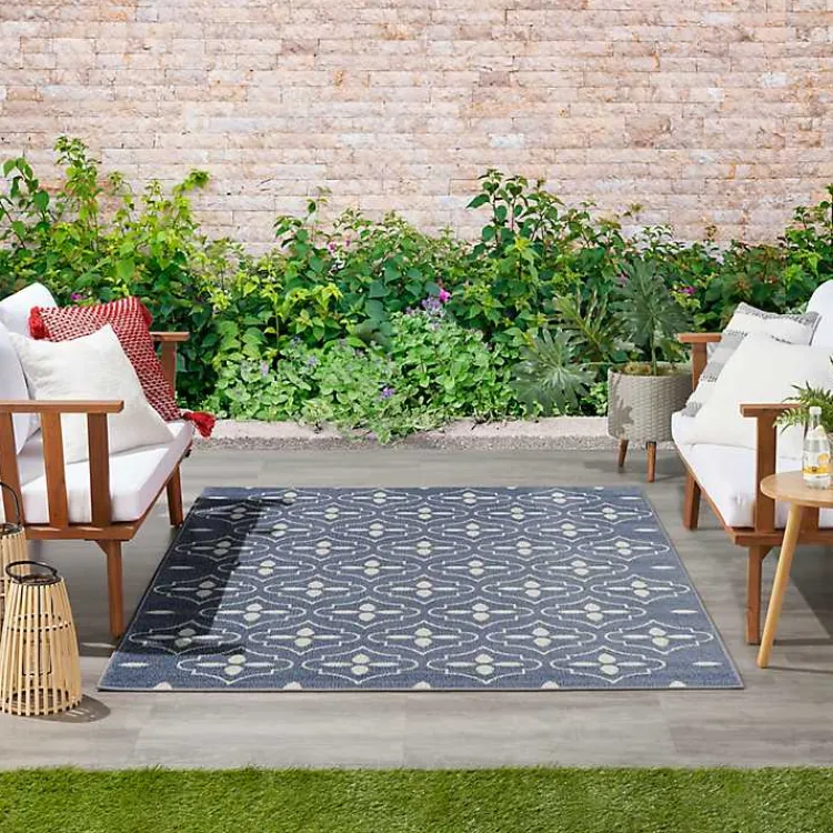 Kirklands Home Blue & Ivory Quatrefoil Indoor/Outdoor Rug, 4x6 Best