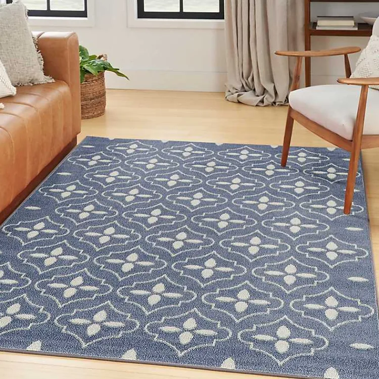 Kirklands Home Blue & Ivory Quatrefoil Indoor/Outdoor Rug, 4x6 Best
