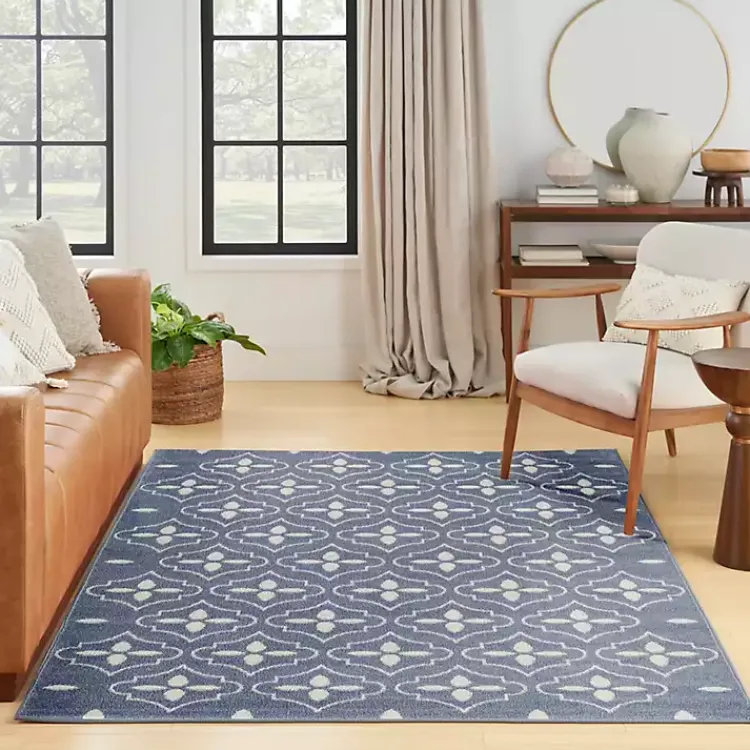 Kirklands Home Blue & Ivory Quatrefoil Indoor/Outdoor Rug, 4x6 Best