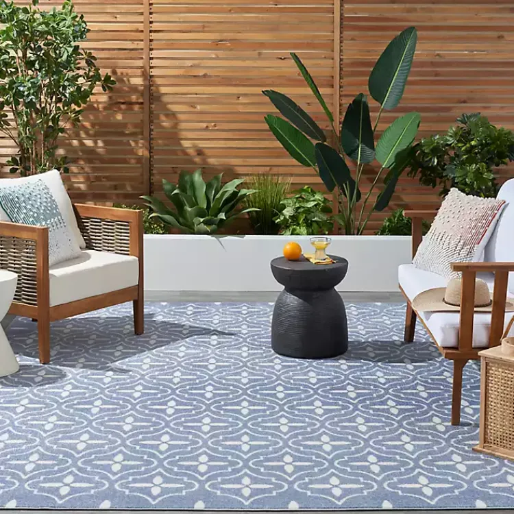 Kirklands Home Blue & Ivory Quatrefoil Indoor/Outdoor Rug, 5x7 Best