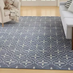 Kirklands Home Blue & Ivory Quatrefoil Indoor/Outdoor Rug, 5x7 Best