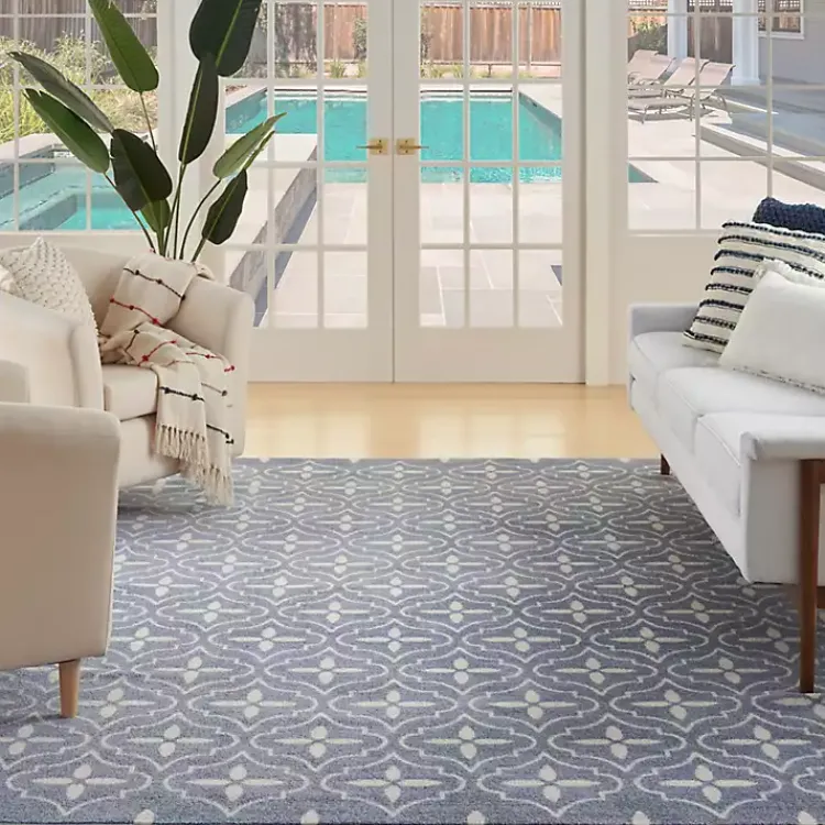 Kirklands Home Blue & Ivory Quatrefoil Indoor/Outdoor Rug, 5x7 Best
