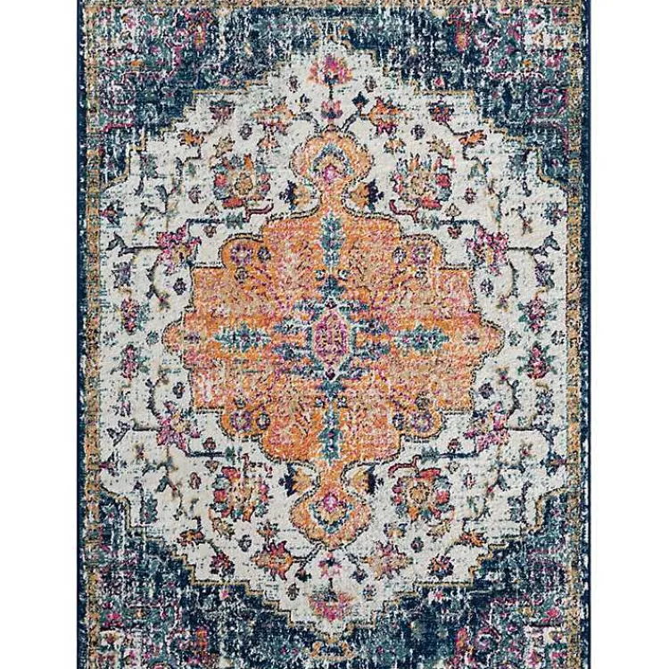 Kirklands Home Blue & Orange Boho Medallion Area Rug, 6x9 Hot