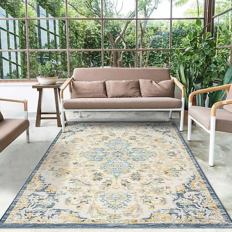 Kirklands Home Blue & Orange Medallion Reversible Area Rug, 5x7