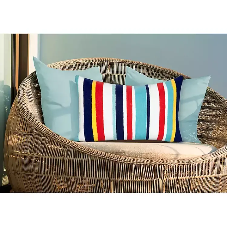Kirklands Home Blue & Red Lamontage Stripe Outdoor Throw Pillow Sale