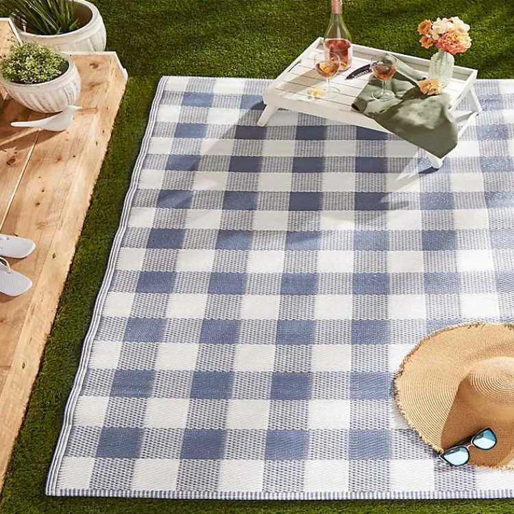 Kirklands Home Blue & White Buffalo Check Outdoor Area Rug, 4x6