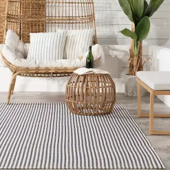 Kirklands Home Blue & White Pinstripe Indoor/Outdoor Rug, 5x8 New
