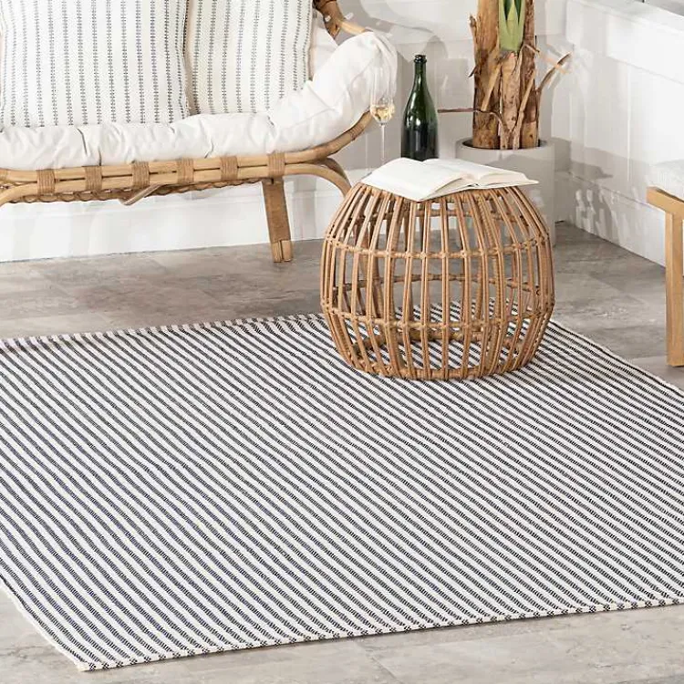 Kirklands Home Blue & White Pinstripe Indoor/Outdoor Rug, 5x8 New
