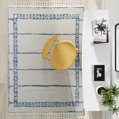 Kirklands Home & White Striped Block Border Area Rug, 8x10 Blue Discount