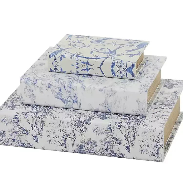 Baskets & Boxes>Kirklands Home Blue & White Toile Canvas Book Boxes, Set of 3