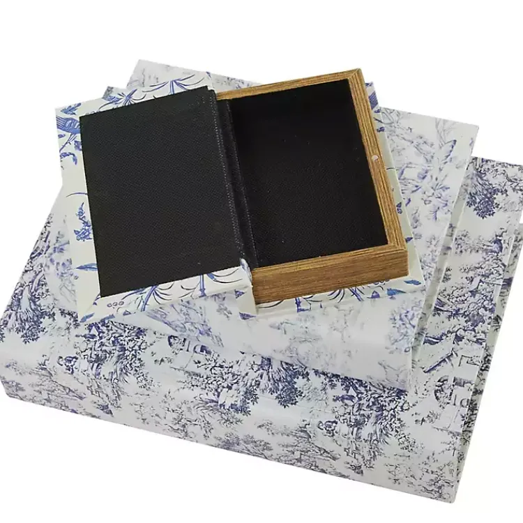 Baskets & Boxes>Kirklands Home Blue & White Toile Canvas Book Boxes, Set of 3