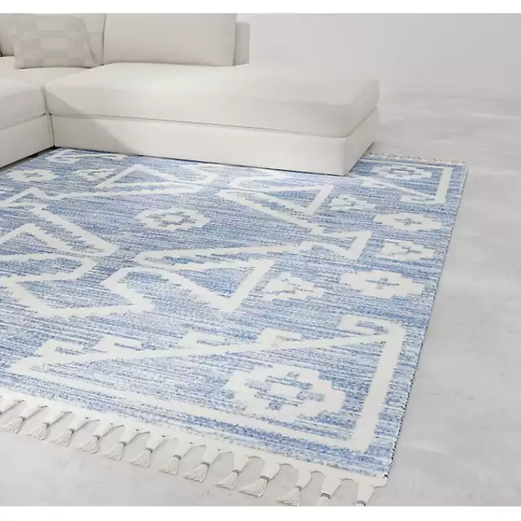 Kirklands Home & White Tribal Medallion Shag Area Rug, 8x10 Blue Outlet