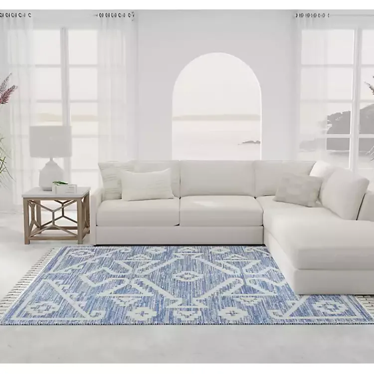 Kirklands Home & White Tribal Medallion Shag Area Rug, 8x10 Blue Outlet