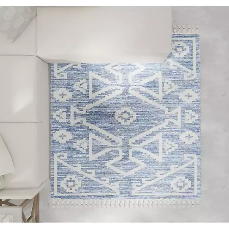 Kirklands Home & White Tribal Medallion Shag Area Rug, 8x10 Blue Outlet