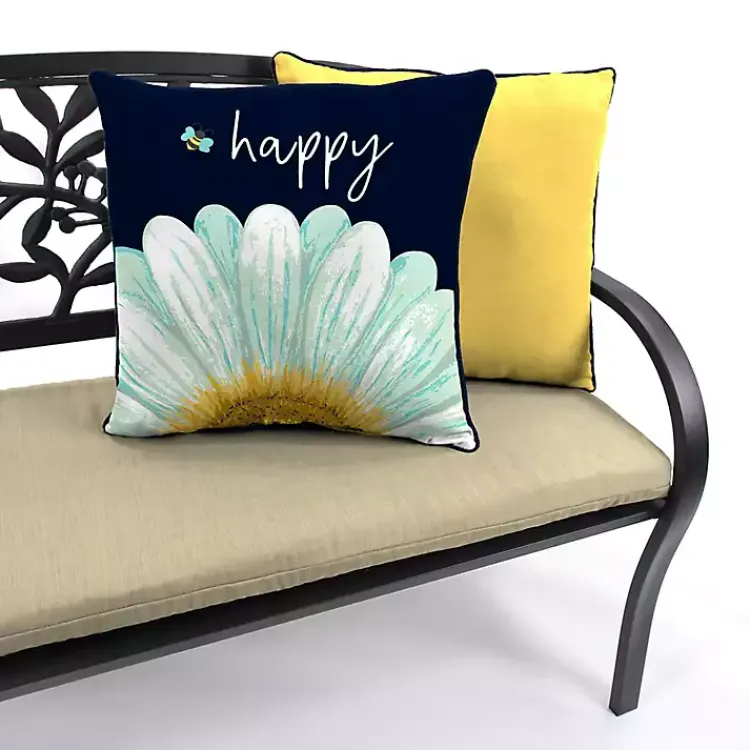 Kirklands Home Blue & Yellow Bee Happy Outdoor Pillow