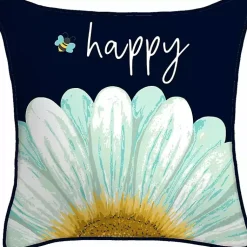 Kirklands Home Blue & Yellow Bee Happy Outdoor Pillow