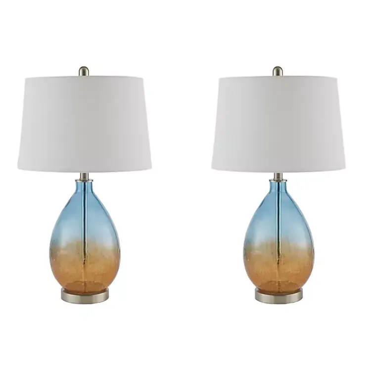 Kirklands Home Blue and Amber Glass Table Lamps, Set of 2 White Sale